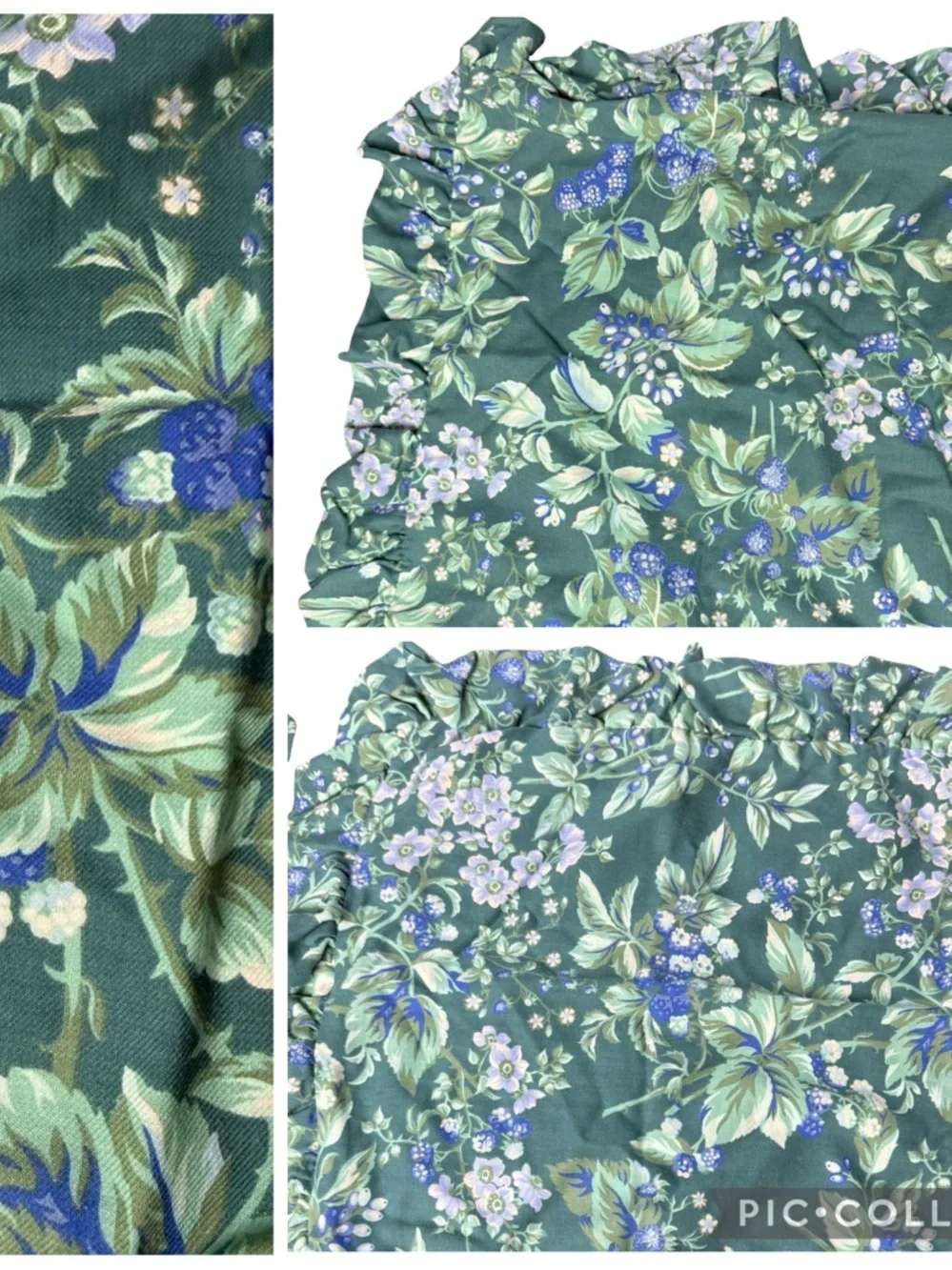 VTG Laura Ashley Pillow Covers 2 Bramble Berry Ruffled Throw Green Cottagecore